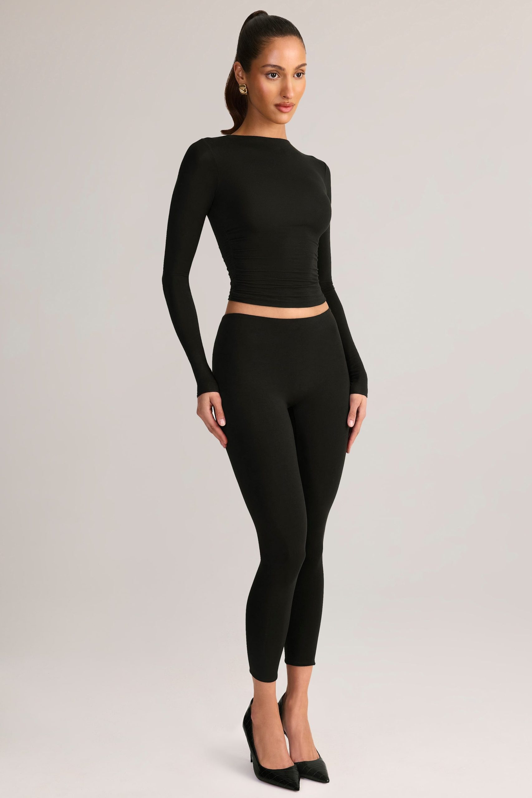Modal Mid-Rise Cropped Leggings in Black - Image 5