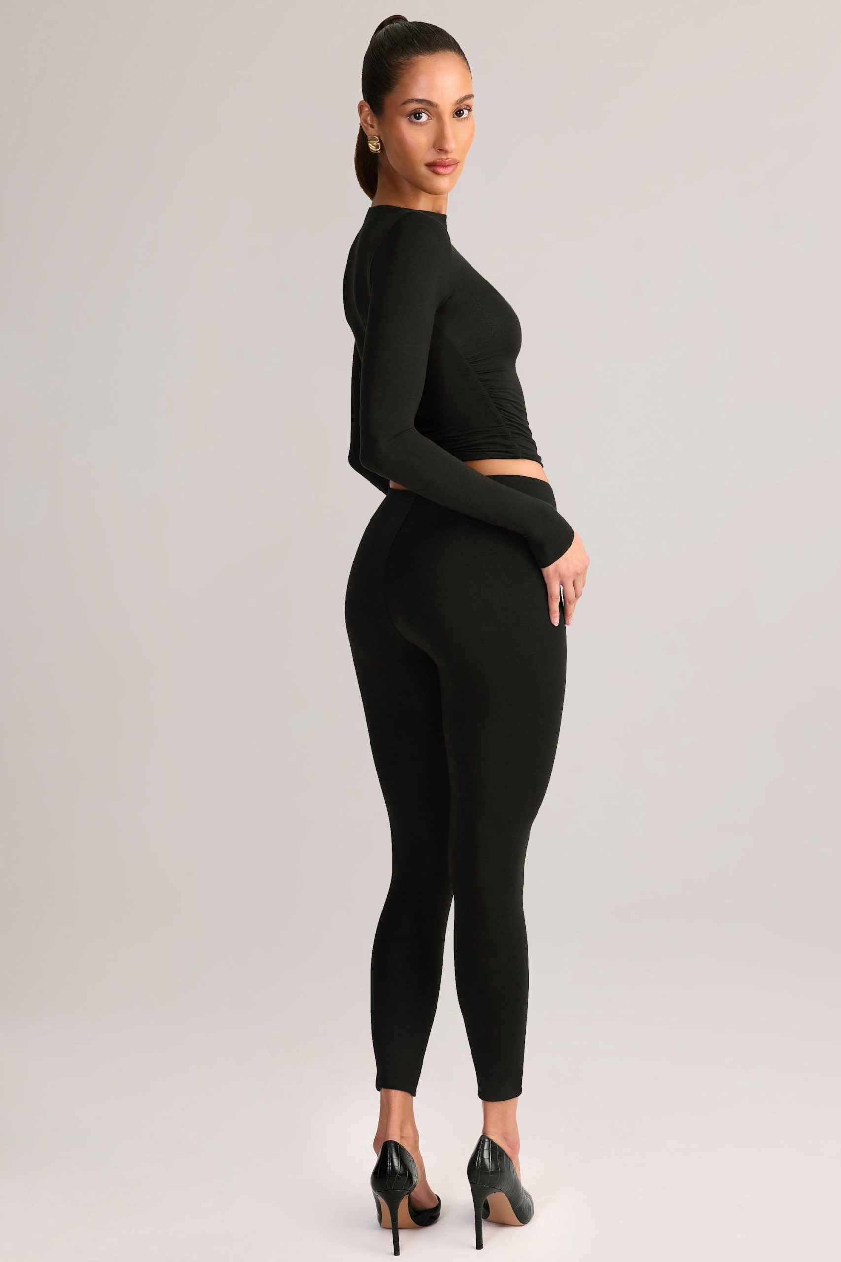 Modal Mid-Rise Cropped Leggings in Black - Image 6