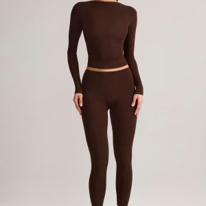 Modal Mid-Rise Cropped Leggings in Chocolate Brown