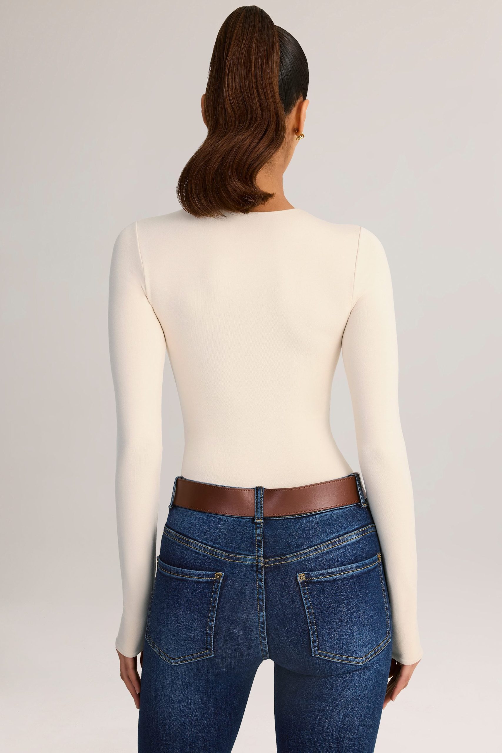Modal Round-Neck Long-Sleeve Bodysuit in Cream - Image 2