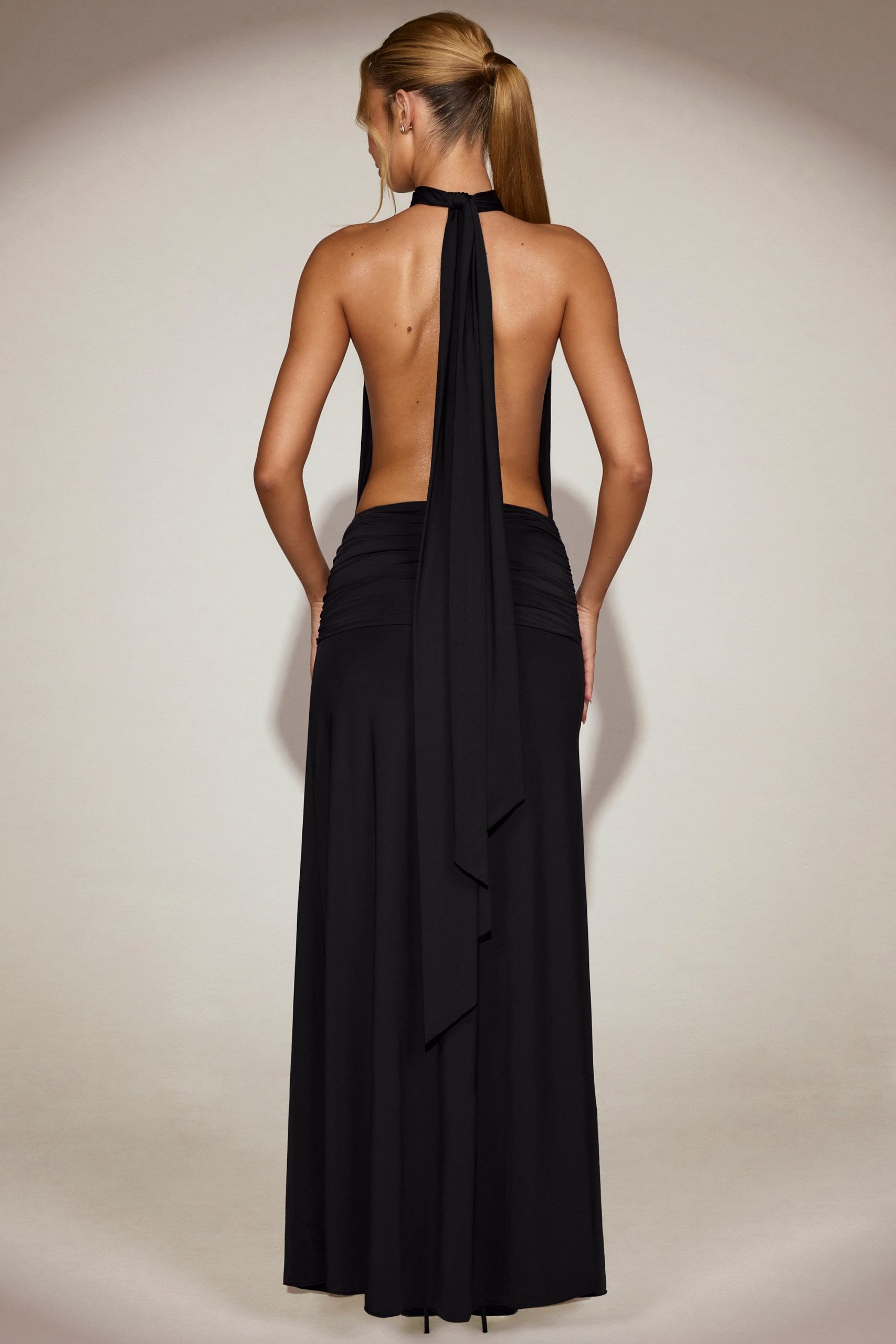 Soft-Jersey Halterneck Backless Maxi Dress in Black - Image 6