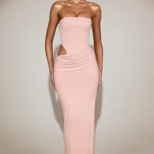 Soft-Jersey Bandeau Cut-Out Maxi Dress in Pink