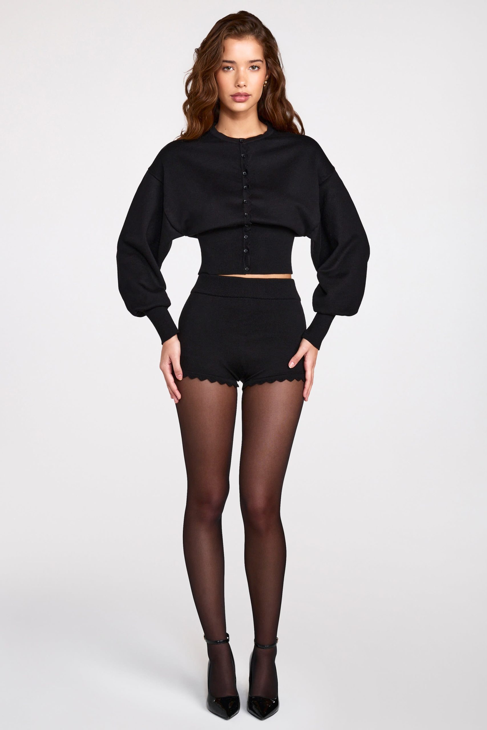 Knit Long-Sleeve Cardigan in Black - Image 10