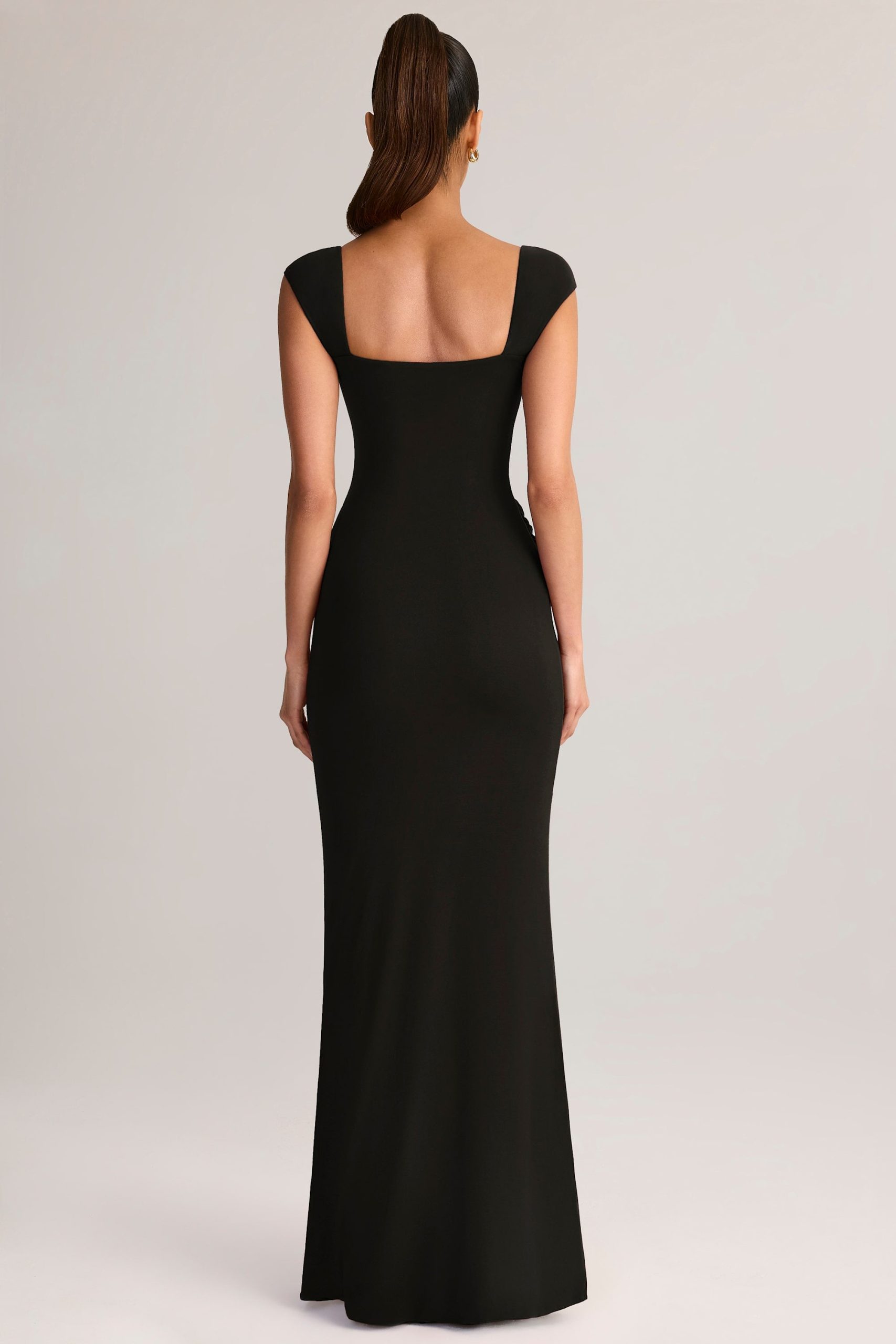 Modal Sweetheart-Neck Cowl-Waist Maxi Dress in Black - Image 2