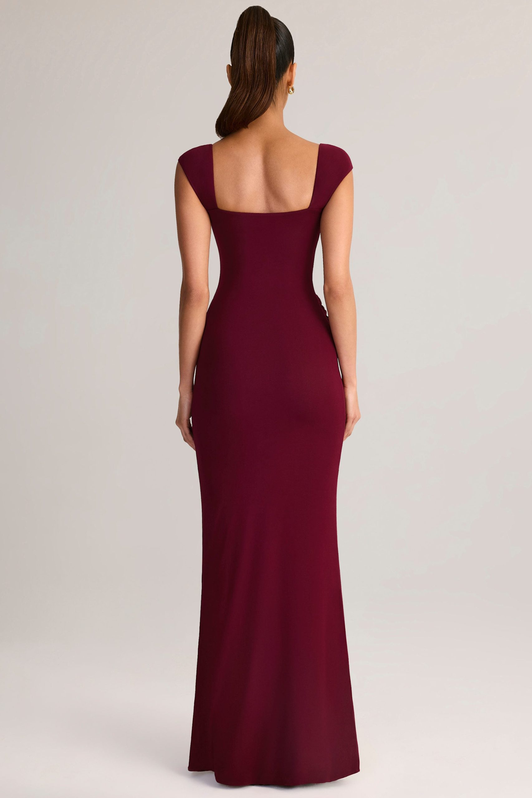 Modal Sweetheart-Neck Cowl-Waist Maxi Dress in Wine - Image 2
