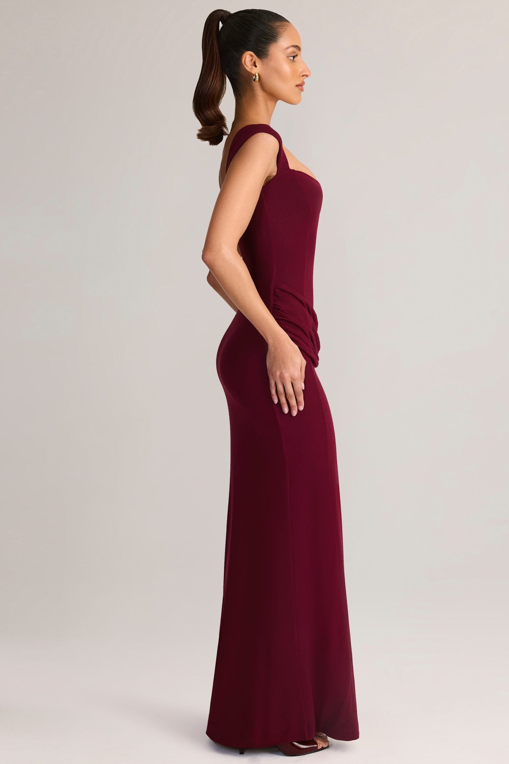Modal Sweetheart-Neck Cowl-Waist Maxi Dress in Wine - Image 3