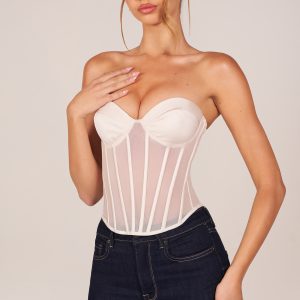 Bandeau Lace-Up Corset Top in Ivory