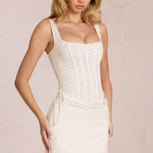 Lace Corset Mini Dress in Ivory