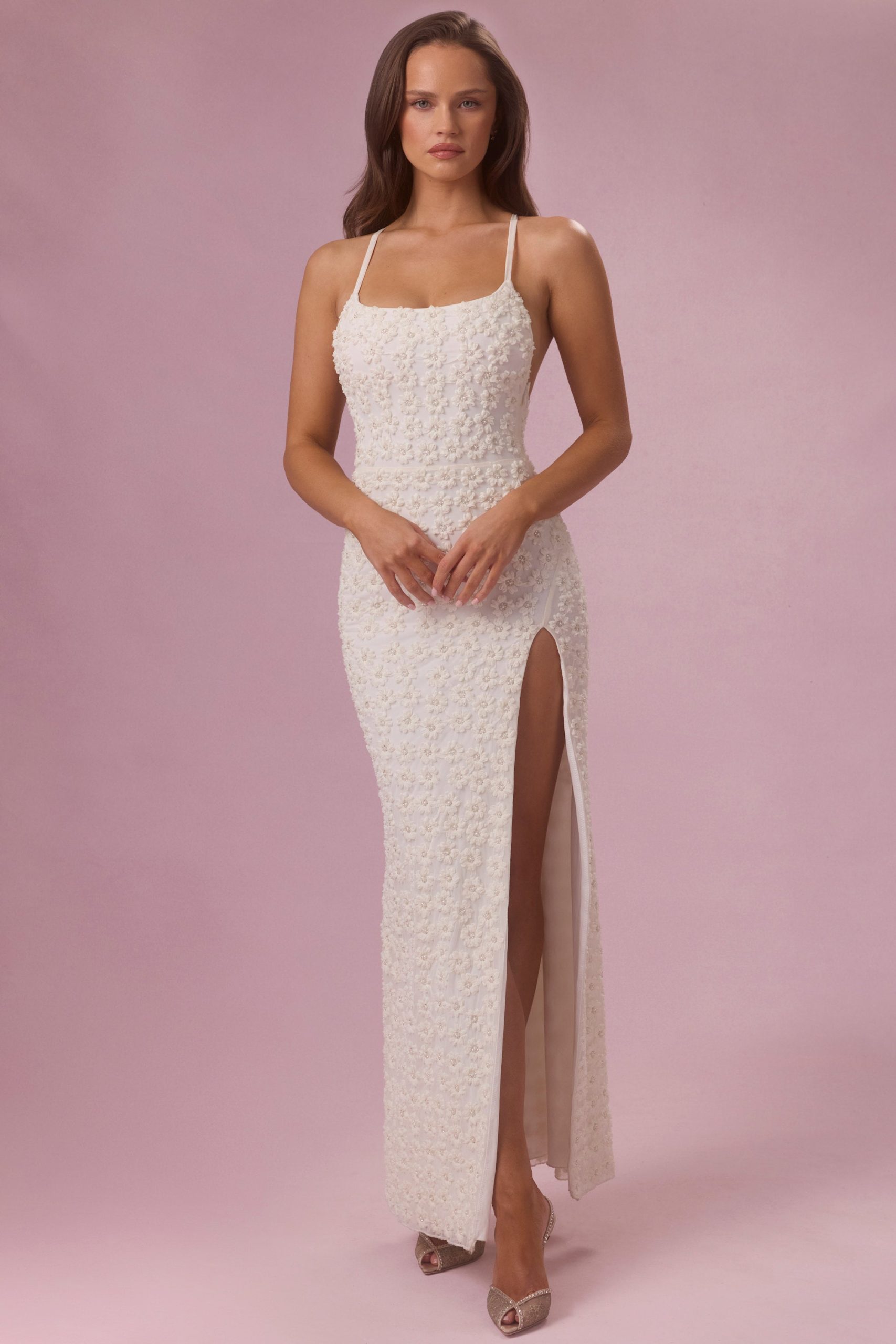 Embellished Square Neck Maxi Dress in Ivory - Image 5