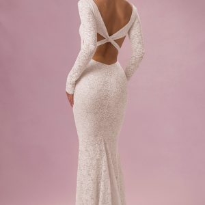 Lace Long-Sleeve Maxi Dress in Ivory