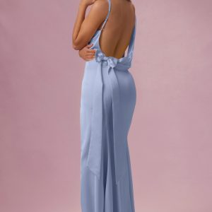 Satin Draped Bridesmaid Dress in Powder Blue