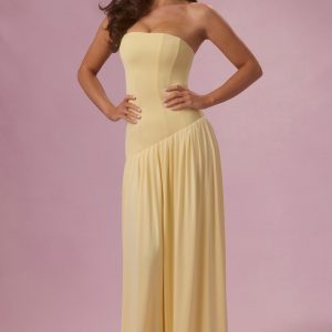 Jersey Strapless Gown in Butter Yellow