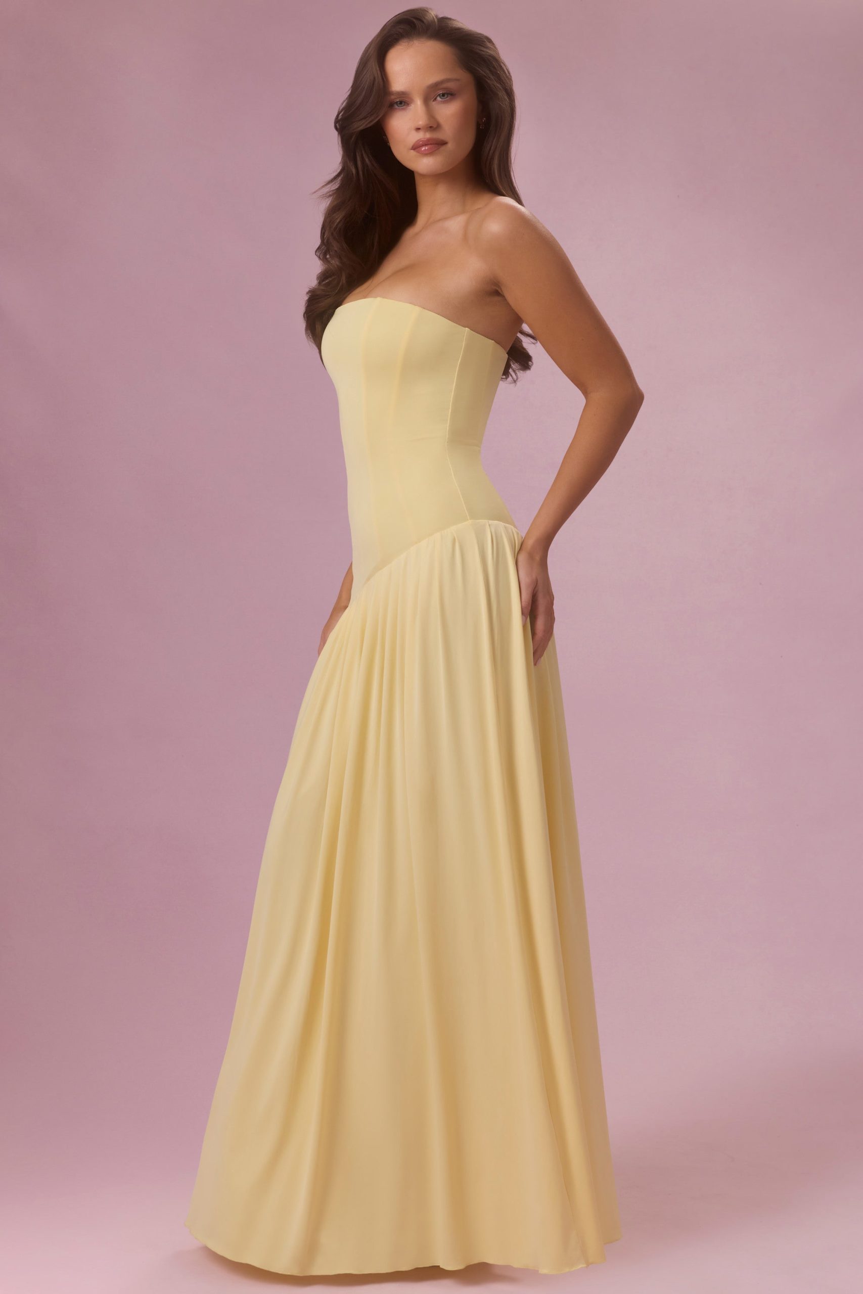 Jersey Strapless Gown in Butter Yellow - Image 3