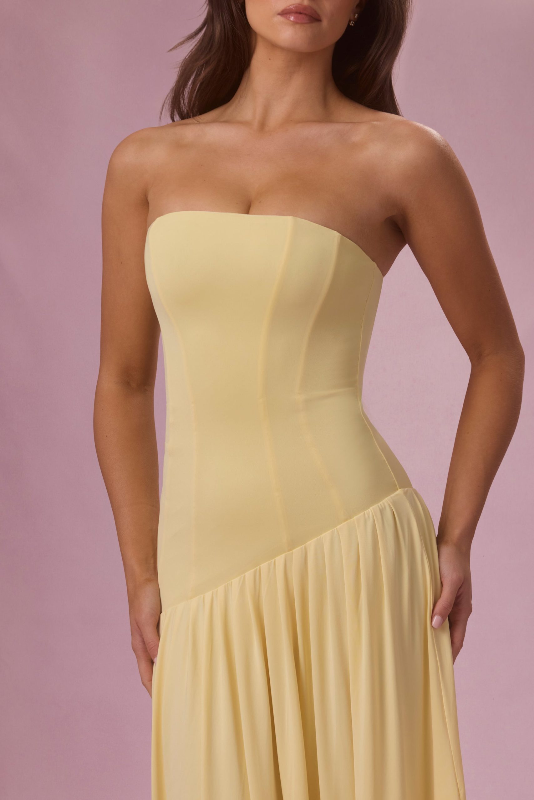 Jersey Strapless Gown in Butter Yellow - Image 4