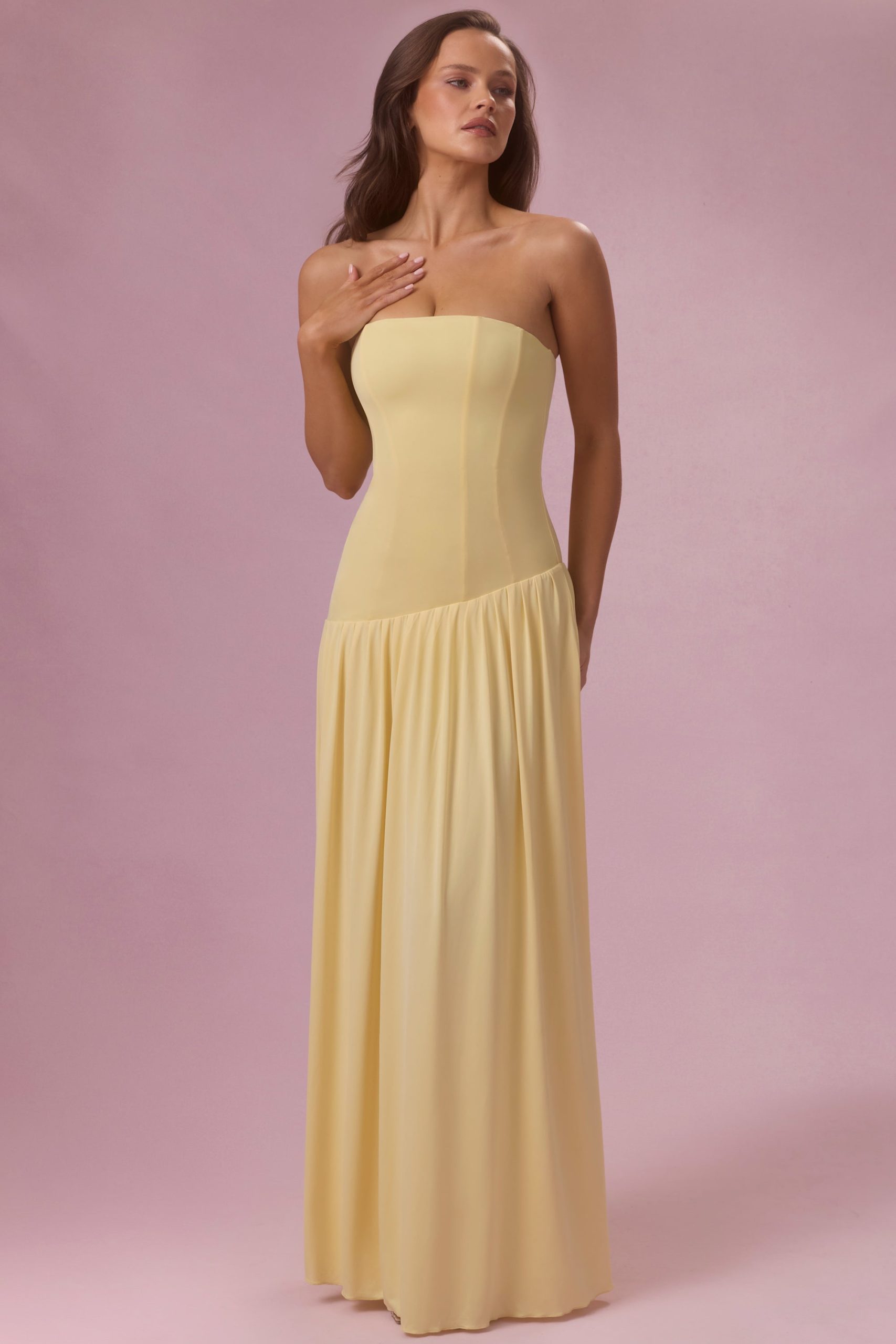 Jersey Strapless Gown in Butter Yellow - Image 5