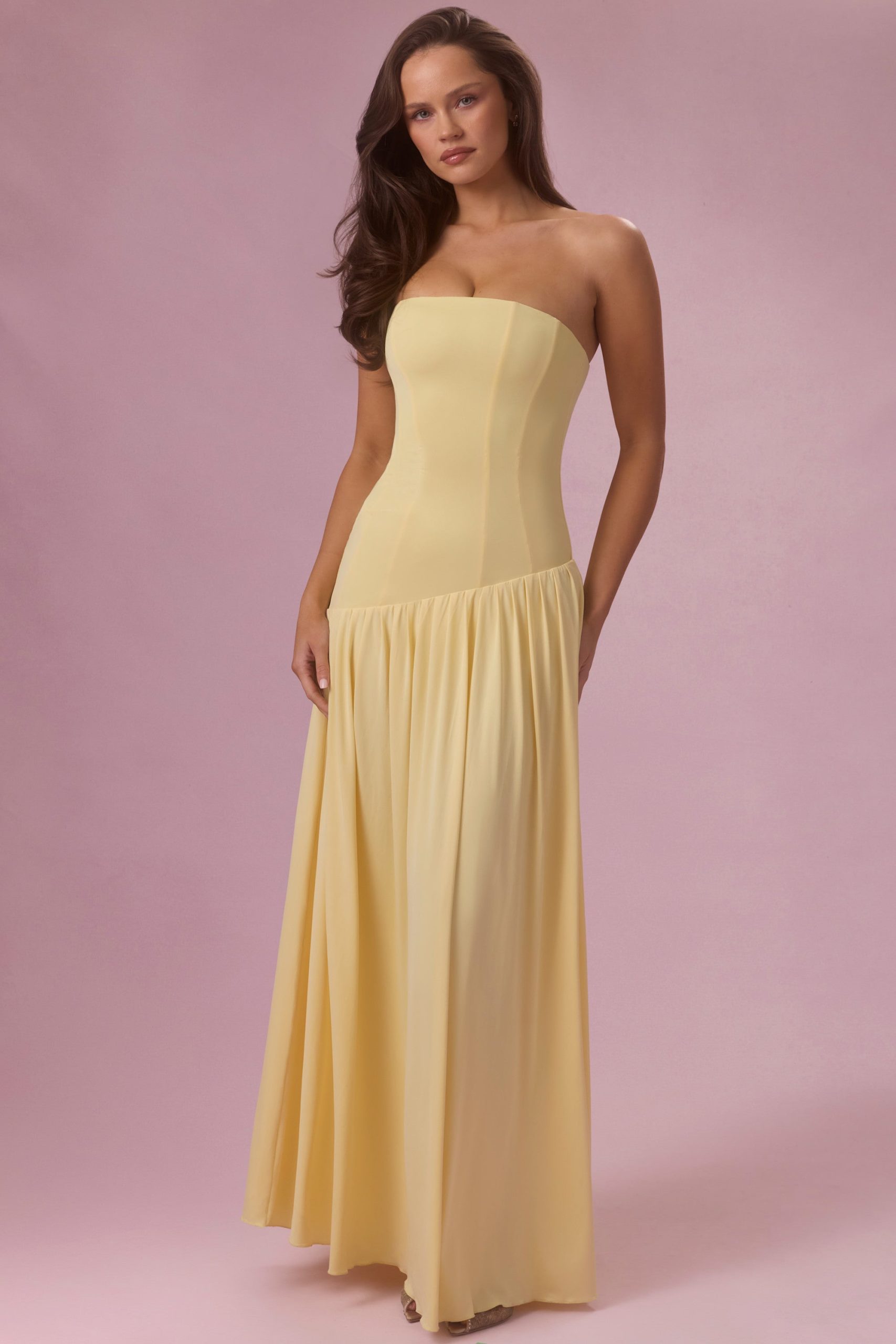 Jersey Strapless Gown in Butter Yellow - Image 8