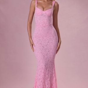 Lace Sweetheart-Neck Gown in Blush Pink