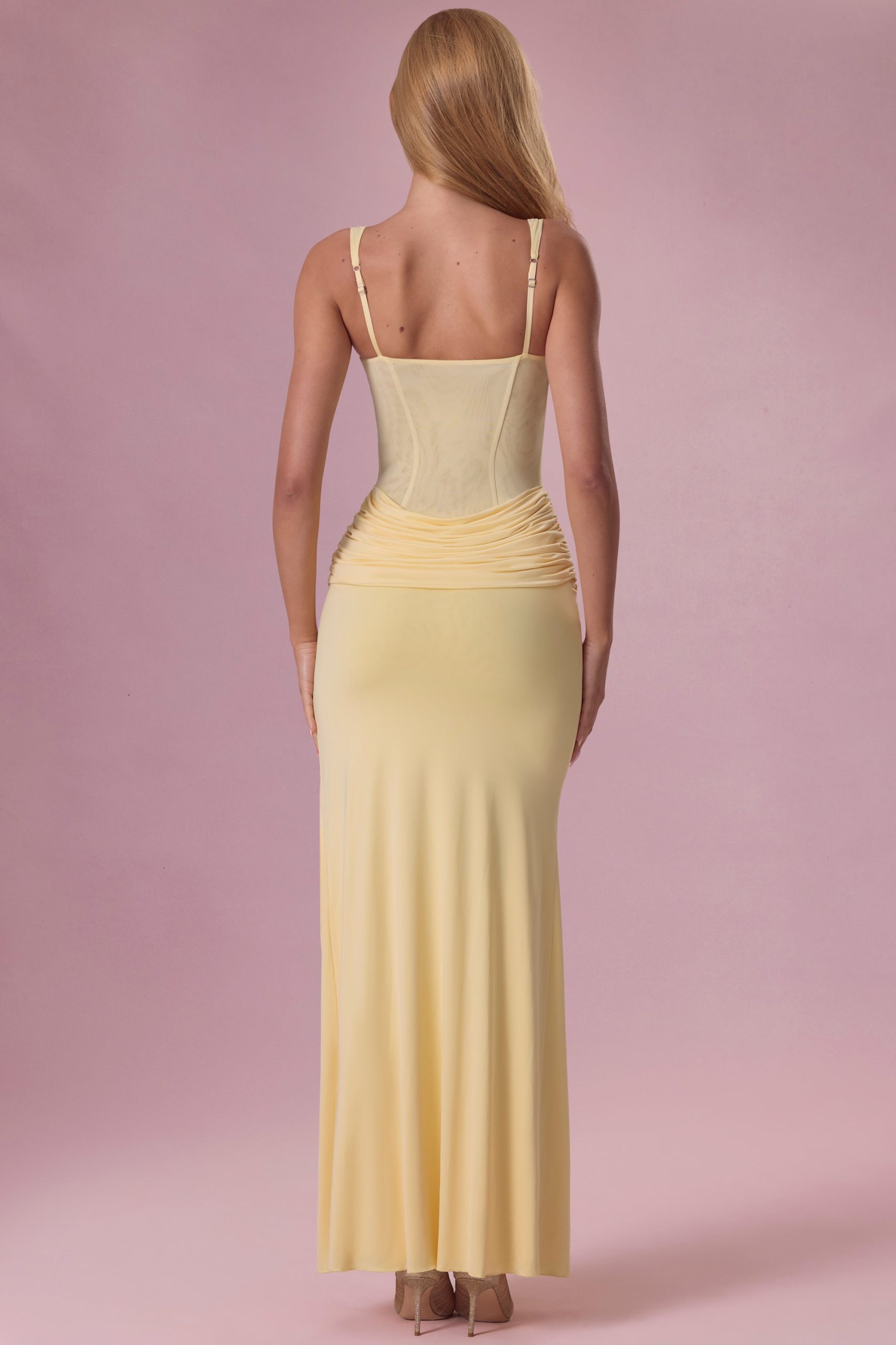Mesh Draped Bridesmaid Dress in Butter Yellow - Image 6