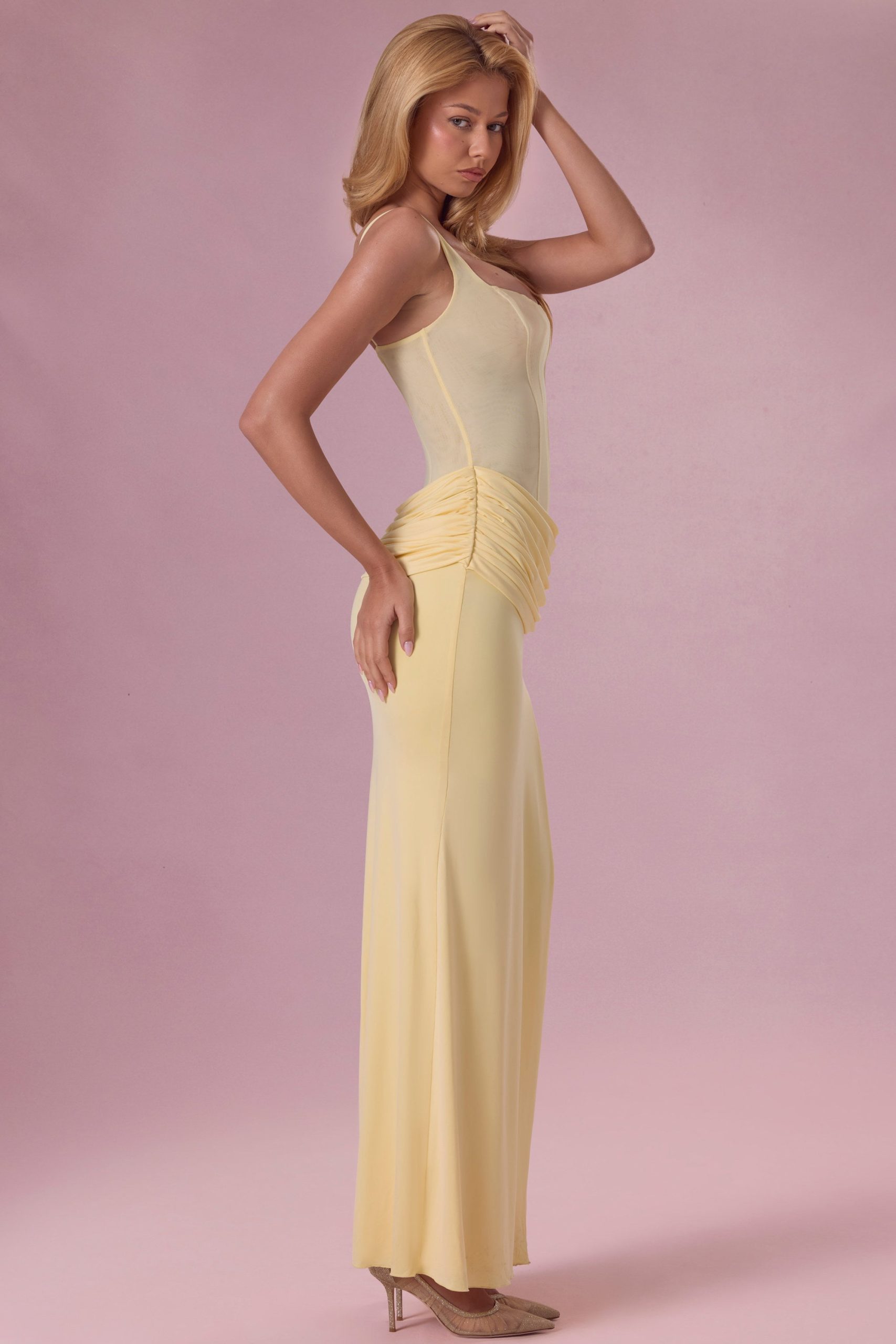 Mesh Draped Bridesmaid Dress in Butter Yellow - Image 7