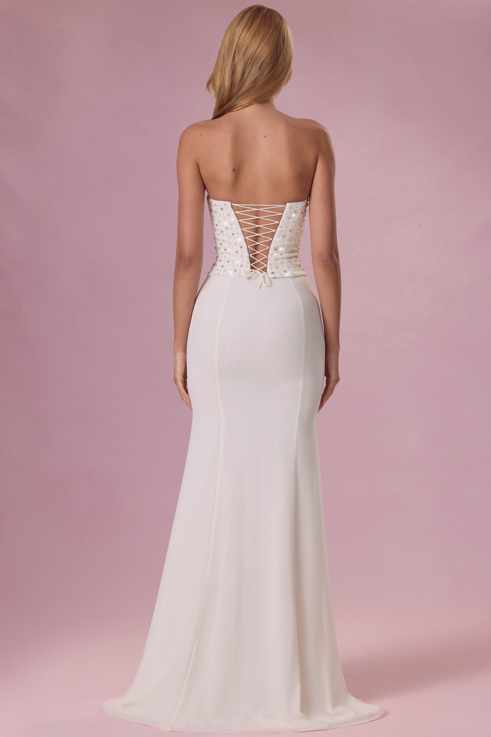 Embellished Corset Strapless Gown in Ivory - Image 6