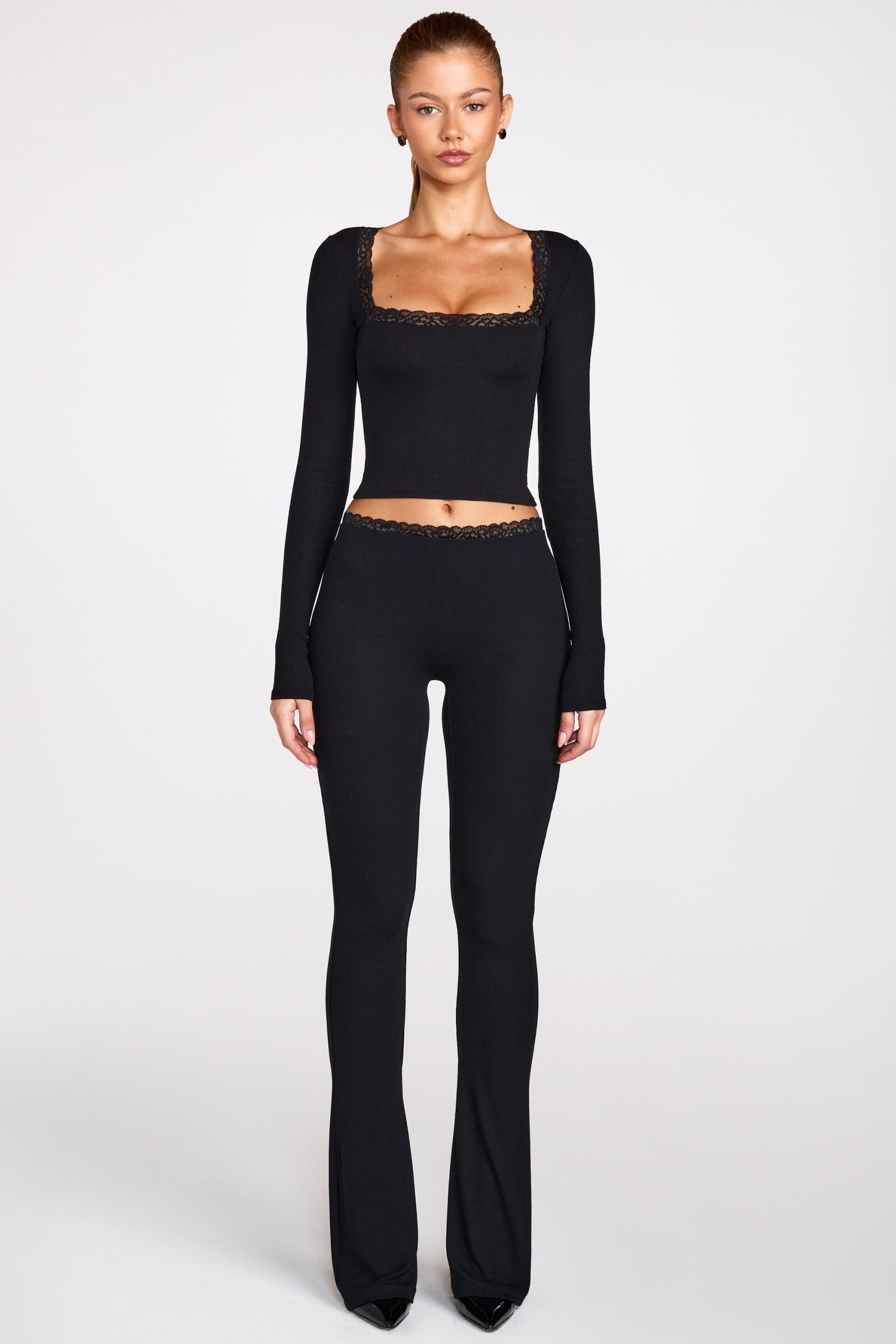 Ribbed Modal Square-Neck Long-Sleeve Top in Black - Image 5
