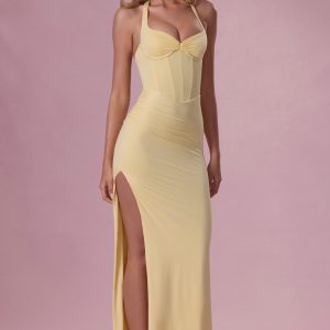 Jersey Corset Bridesmaid Dress in Butter Yellow