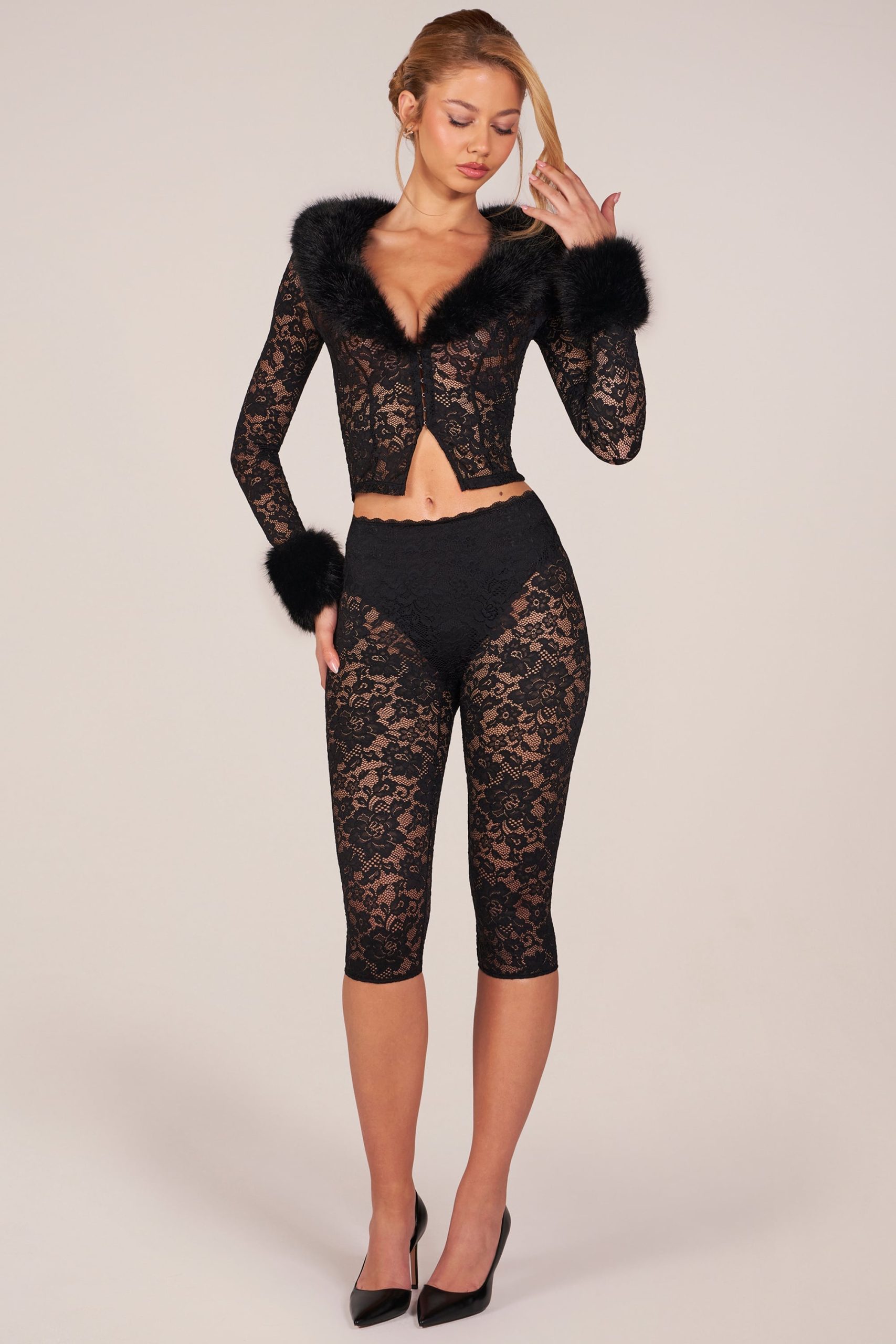Laced Capri Trousers in Black - Image 5