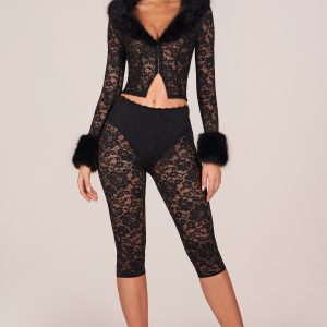 Laced Capri Trousers  in Black