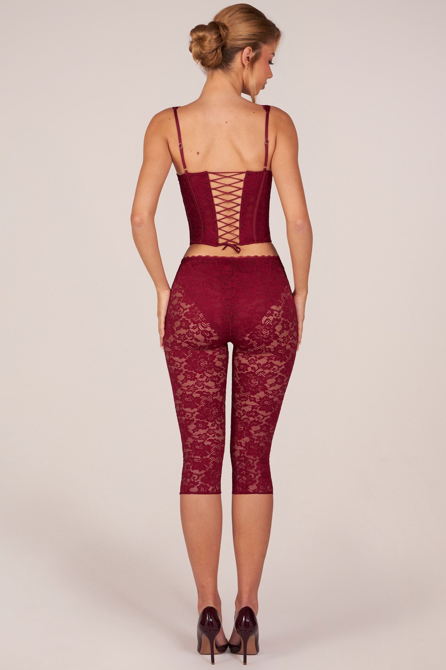Laced Capri Trousers in Cherry Red - Image 4