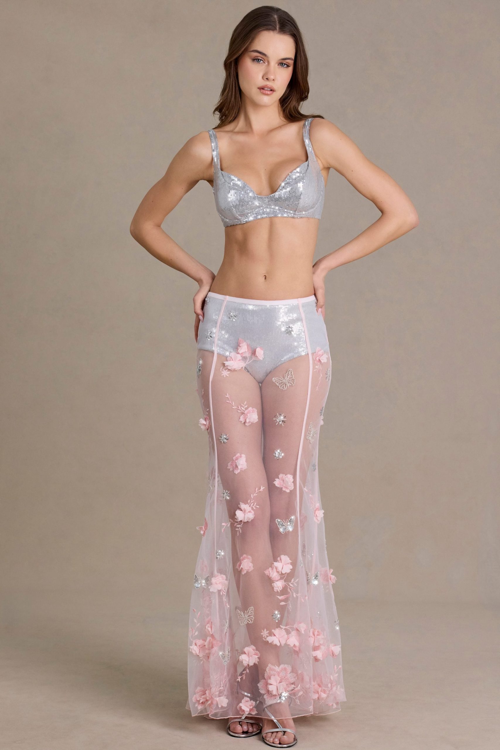 Premium Sequin Mesh Bralette in Silver - Image 6
