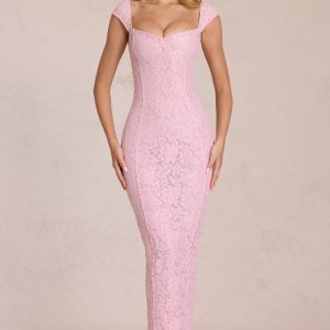 Sweetheart-Neck Maxi Dress in Blossom Pink