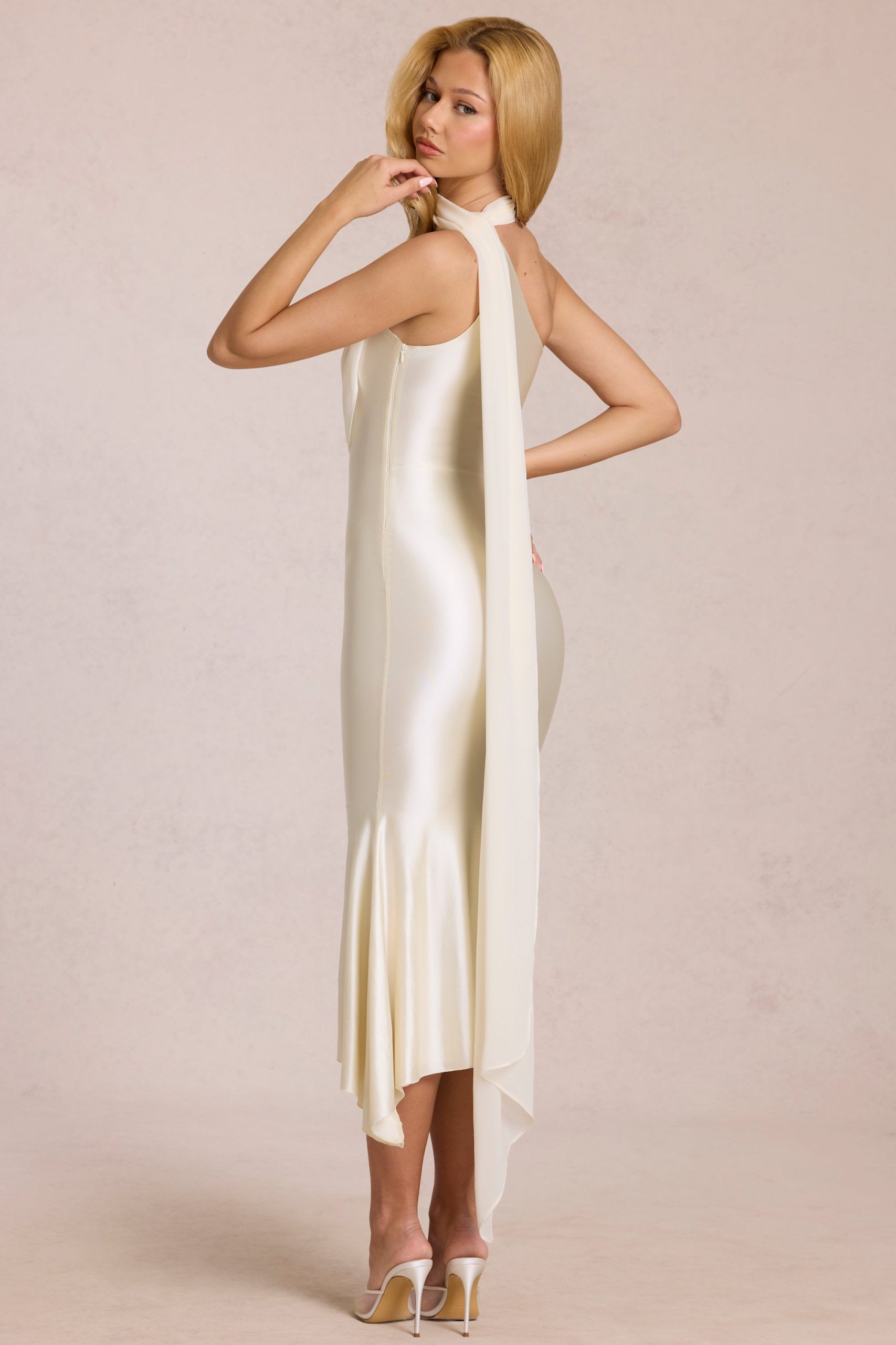 Scarf-Detail Midaxi Dress in Ivory - Image 2