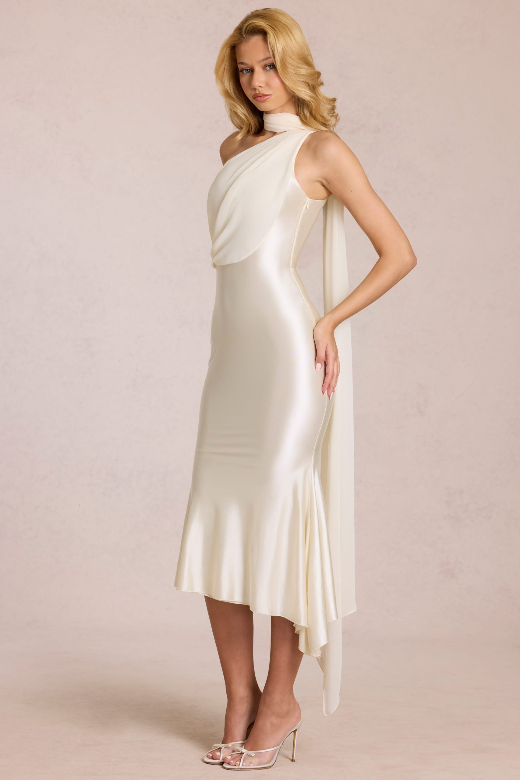 Scarf-Detail Midaxi Dress in Ivory - Image 7