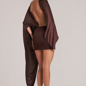Draped Cape Mini Dress in Chocolate Brown