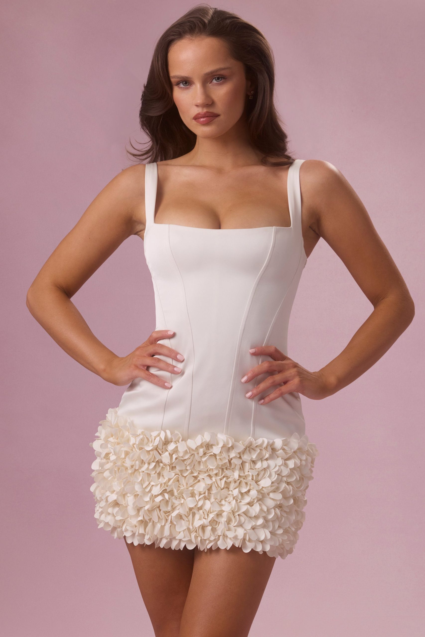Satin Mini Dress in Ivory - Image 5