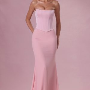 Satin Corset Bridesmaid Dress in Blush Pink