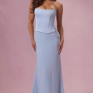Satin Corset Bridesmaid Dress in Powder Blue