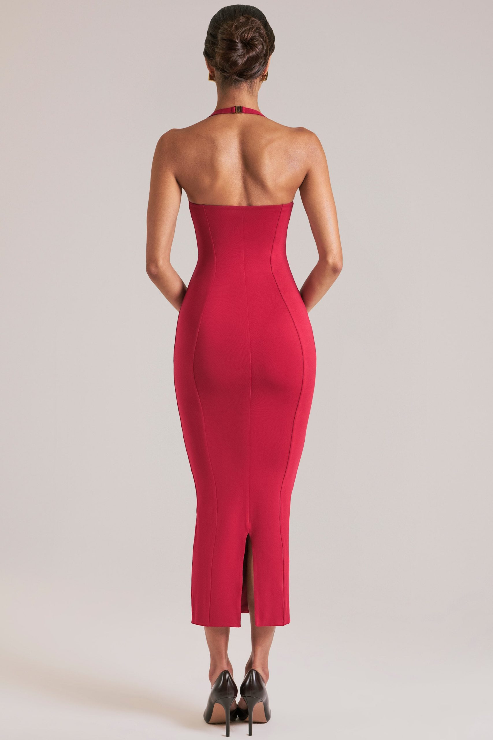 Halterneck Midaxi Dress in Cherry Red - Image 2