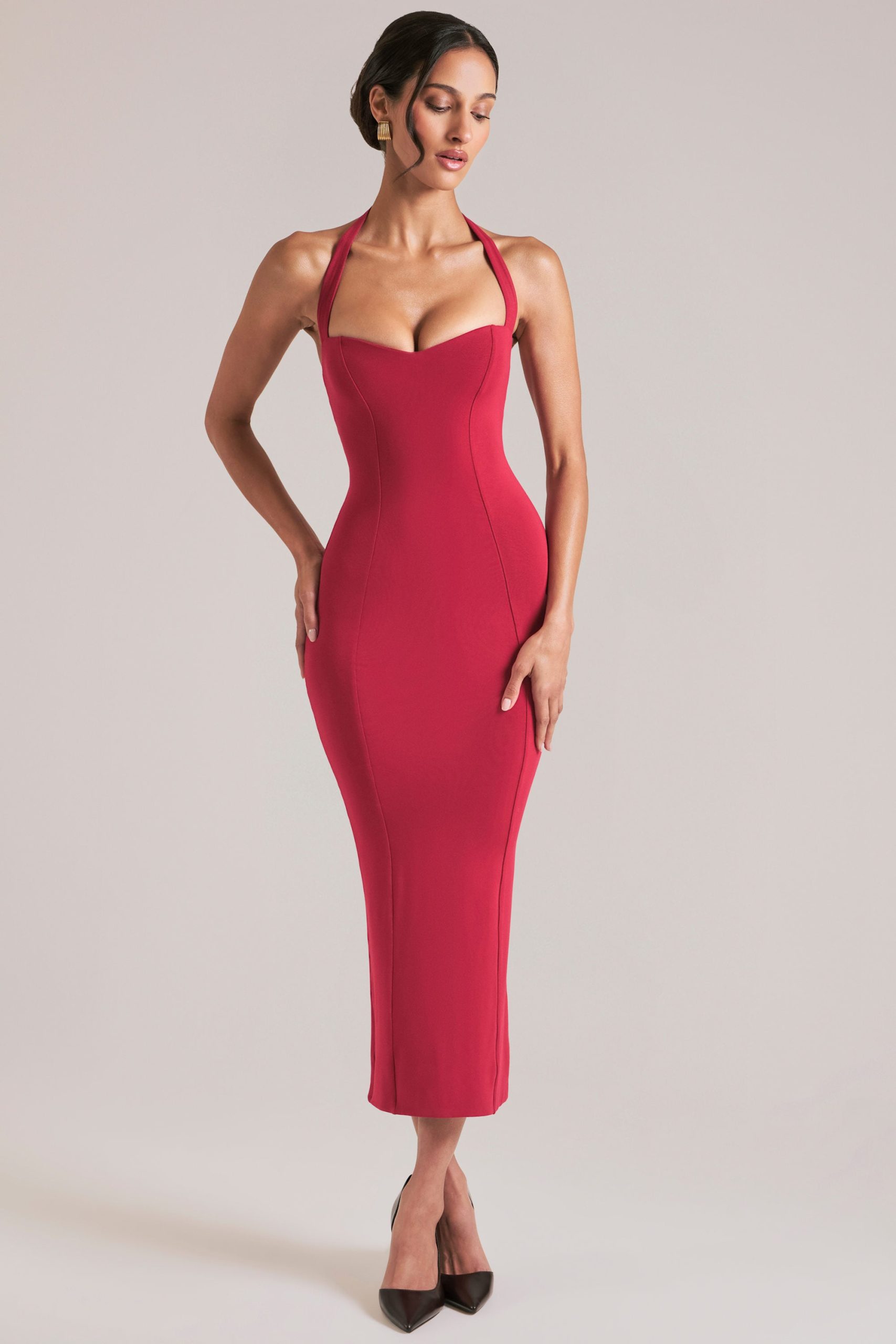 Halterneck Midaxi Dress in Cherry Red - Image 5
