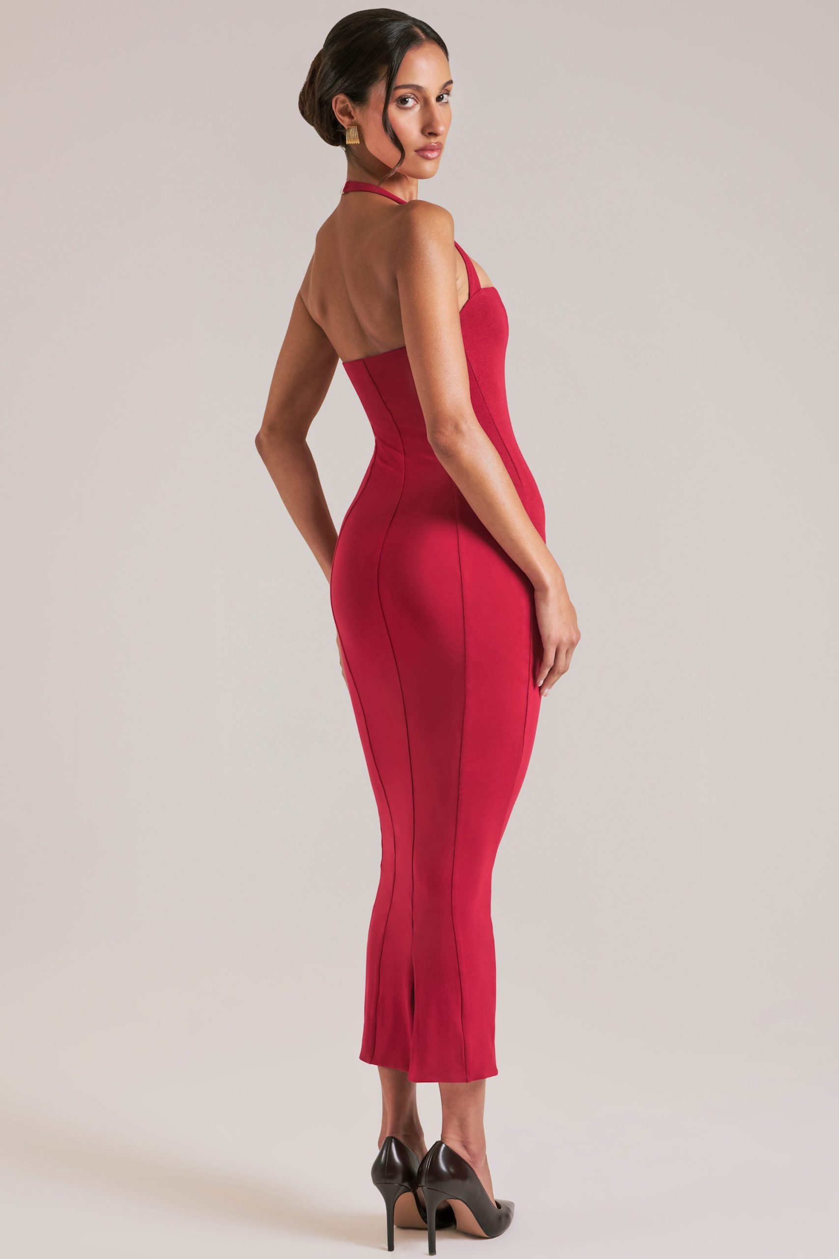 Halterneck Midaxi Dress in Cherry Red - Image 8