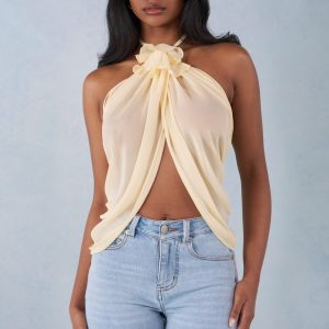 Halterneck Open-Front Top in Butter Yellow