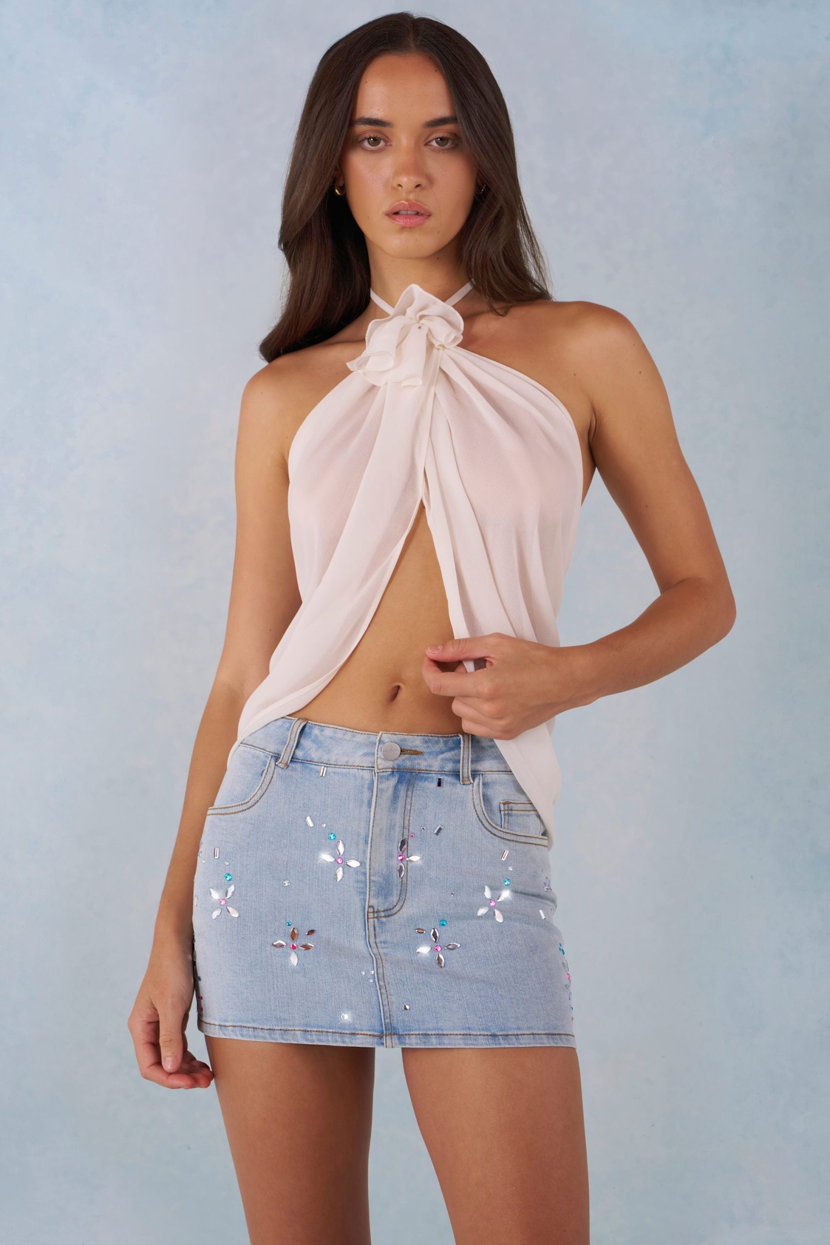 Halterneck Open-Front Top in Ivory - Image 4