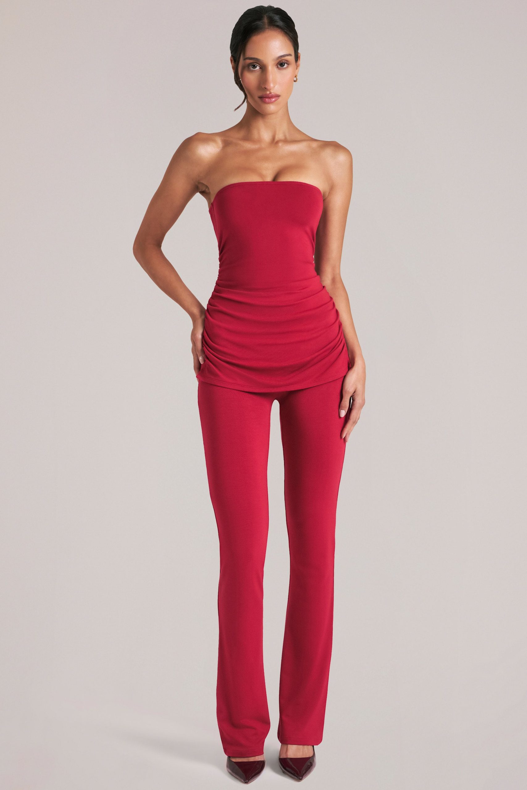 Mid-Rise Fitted Trousers in Cherry Red - Image 7