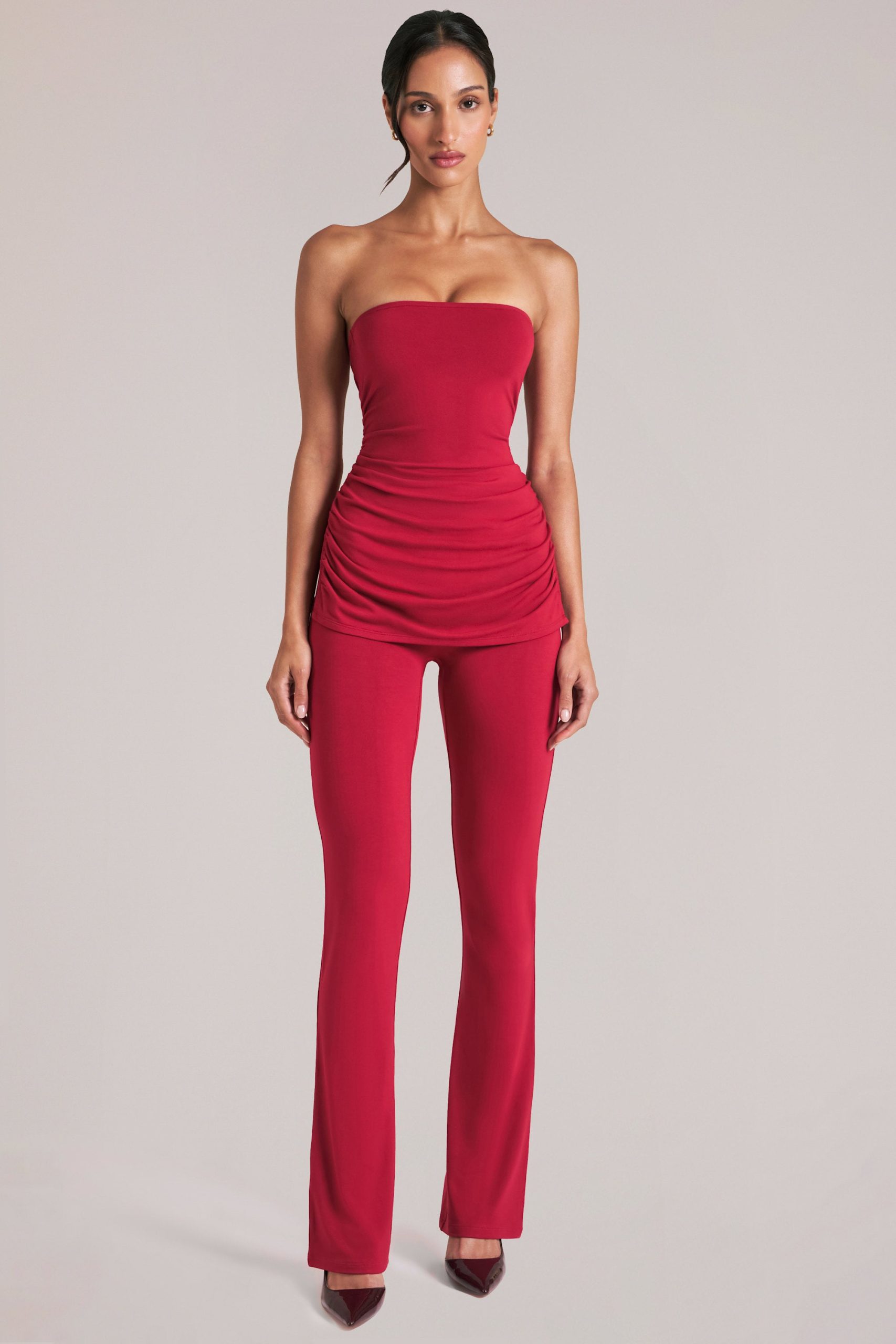 Mid-Rise Fitted Trousers in Cherry Red - Image 4