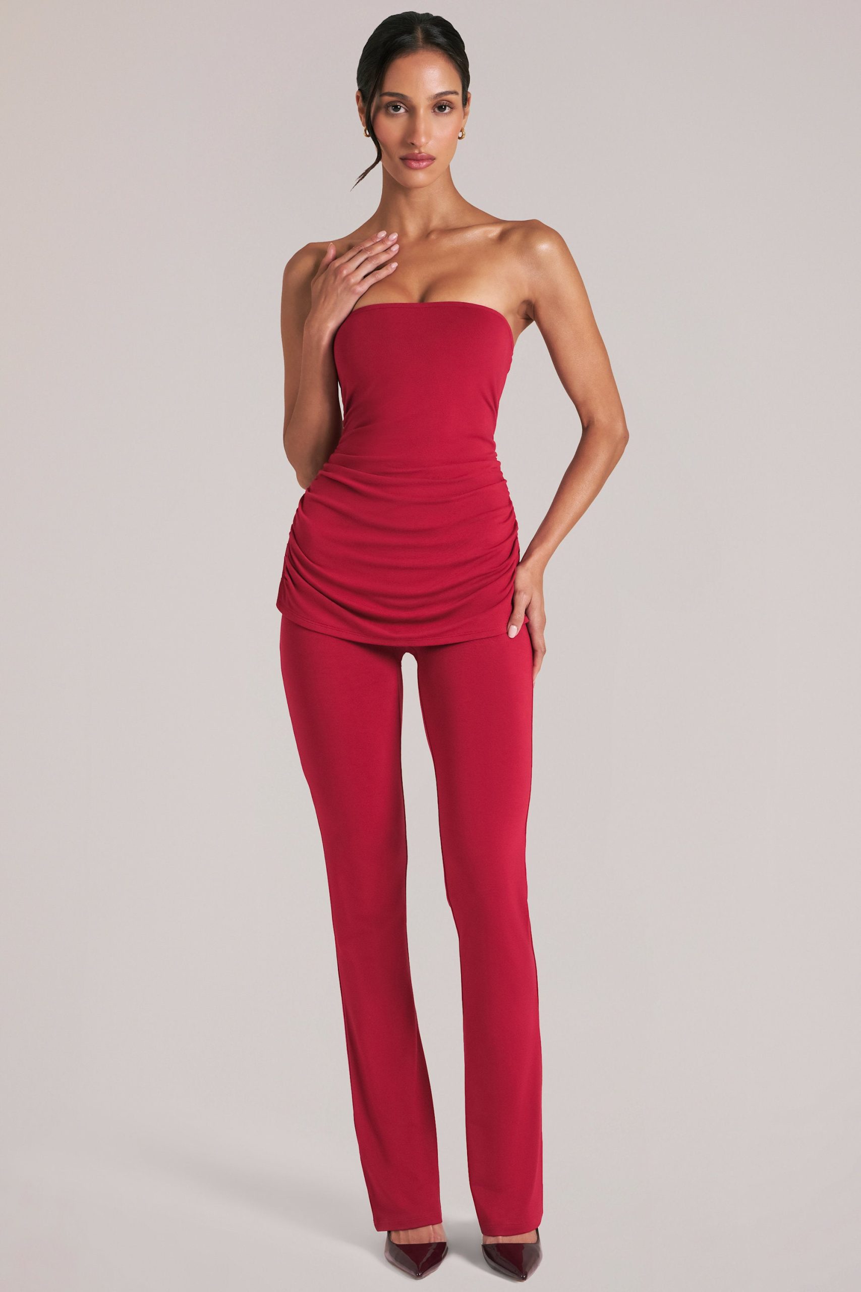 Mid-Rise Fitted Trousers in Cherry Red - Image 5