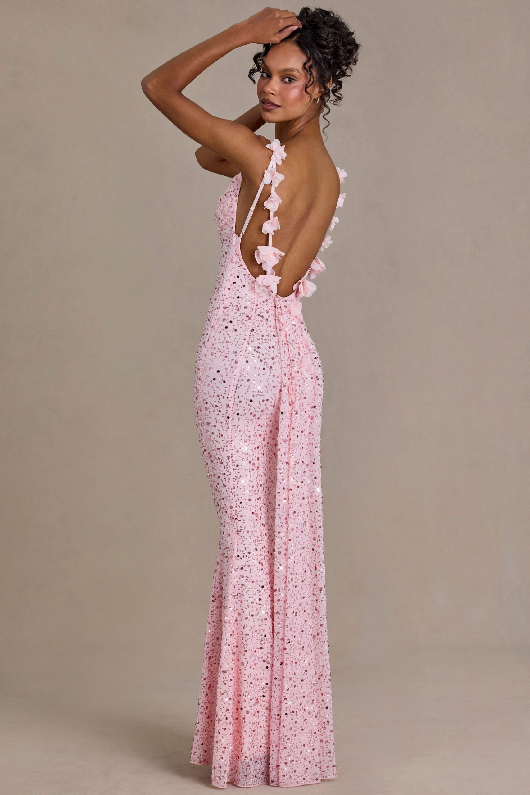 Premium Embellished Open-Back Maxi Dress in Baby Pink - Image 2