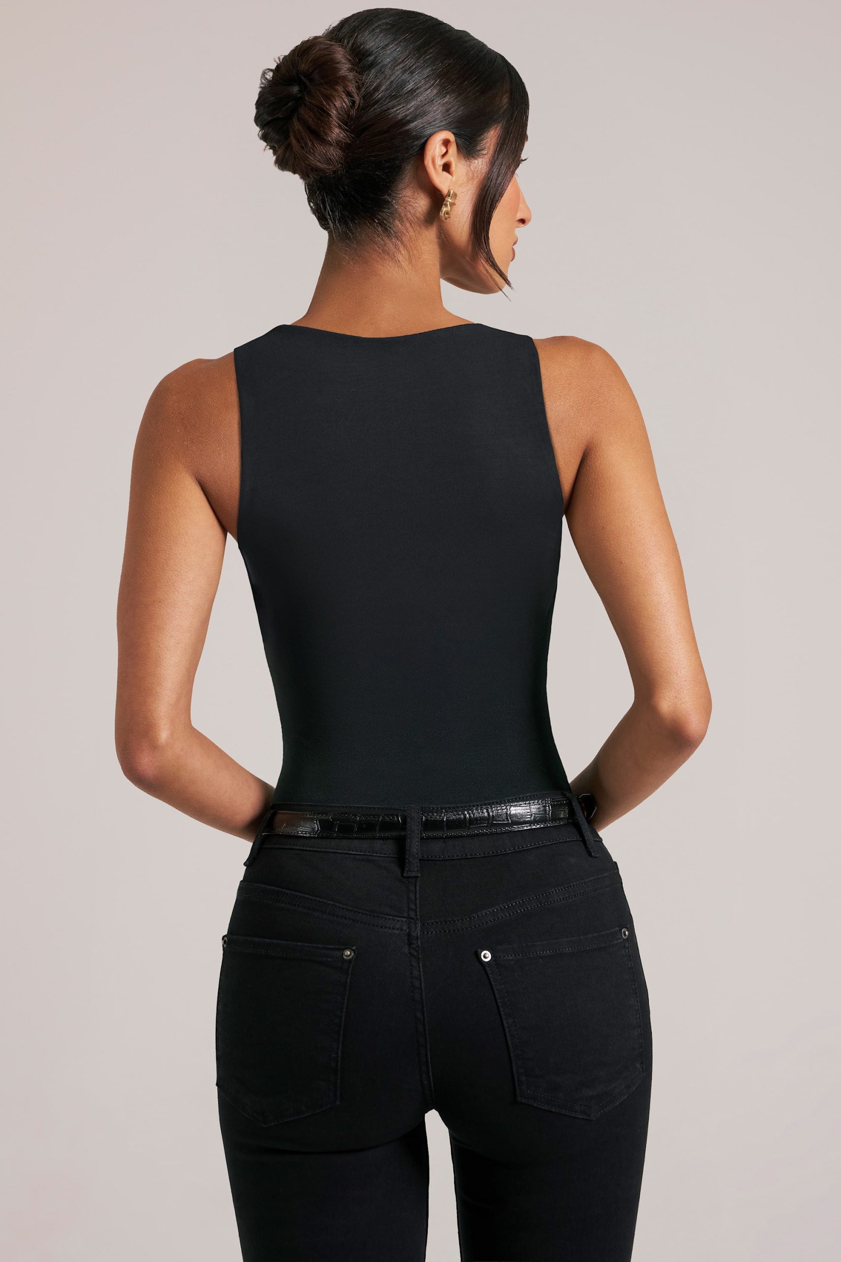 Deep Plunge Halterneck Bodysuit in Black - Image 2