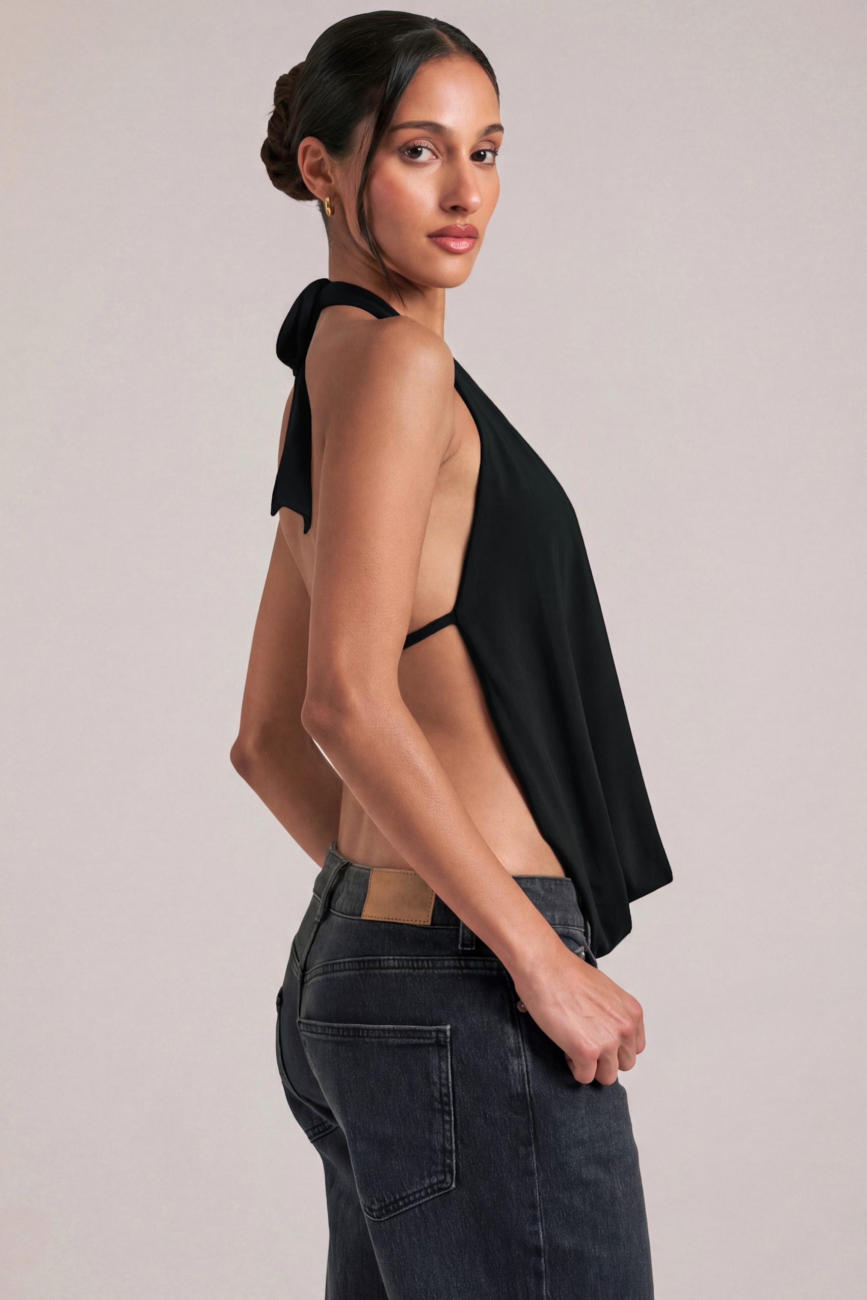 Draped Cowl Top in Black - Image 3
