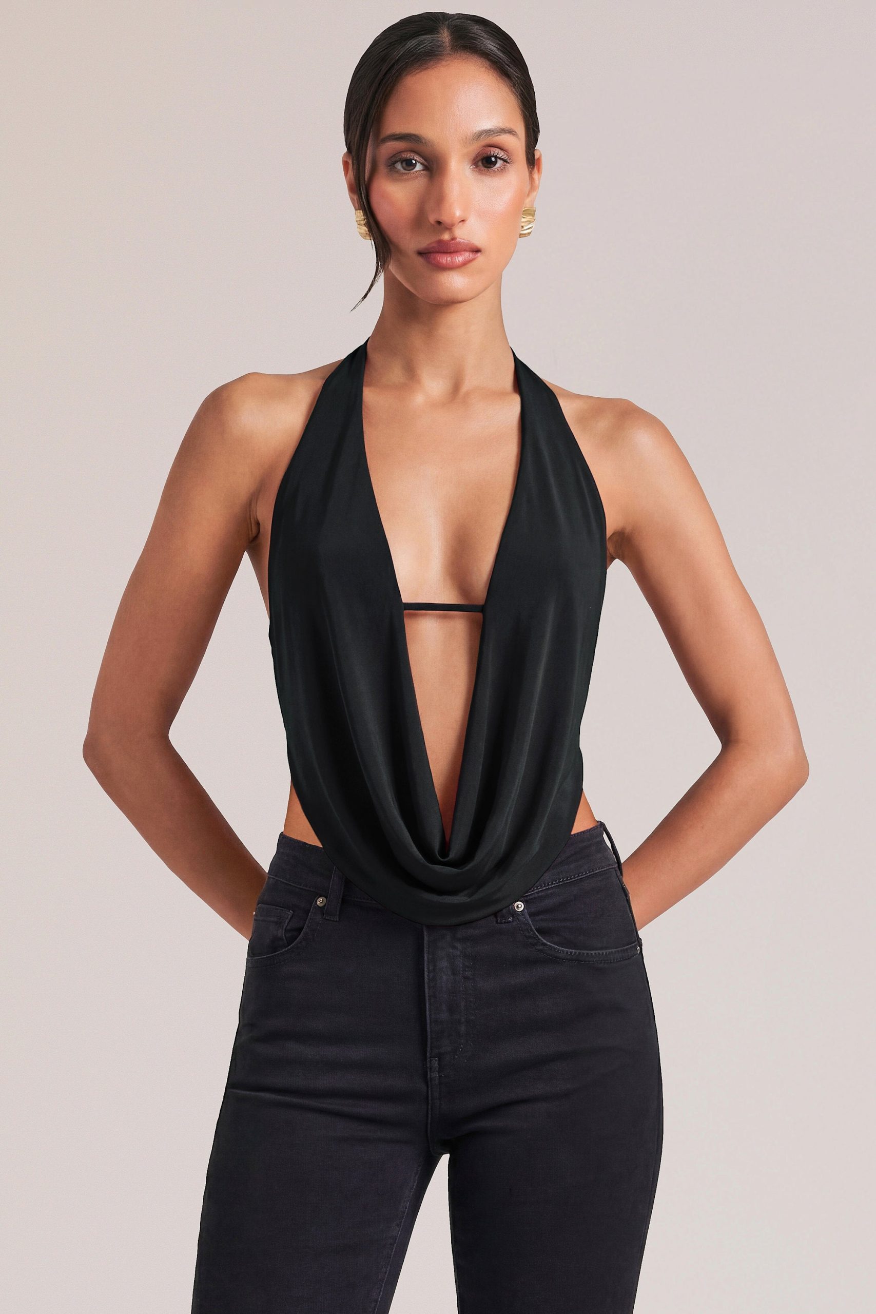 Draped Cowl Top in Black - Image 4