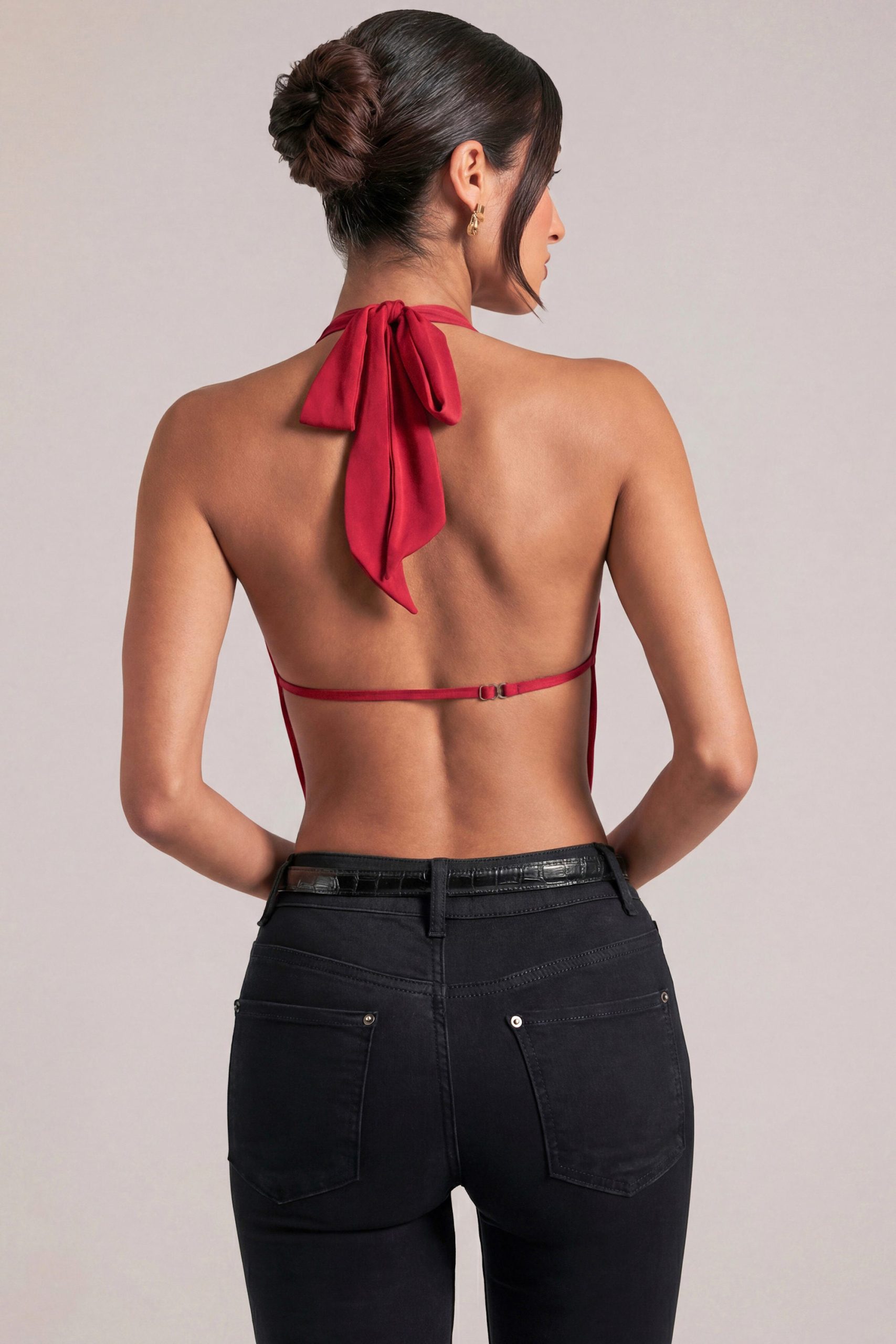 Draped Cowl Top in Cherry Red - Image 2